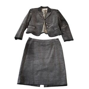 Tahari Arthur S. Levine Petite Gray Corduroy Blazer Skirt‎ Suit Set 6P